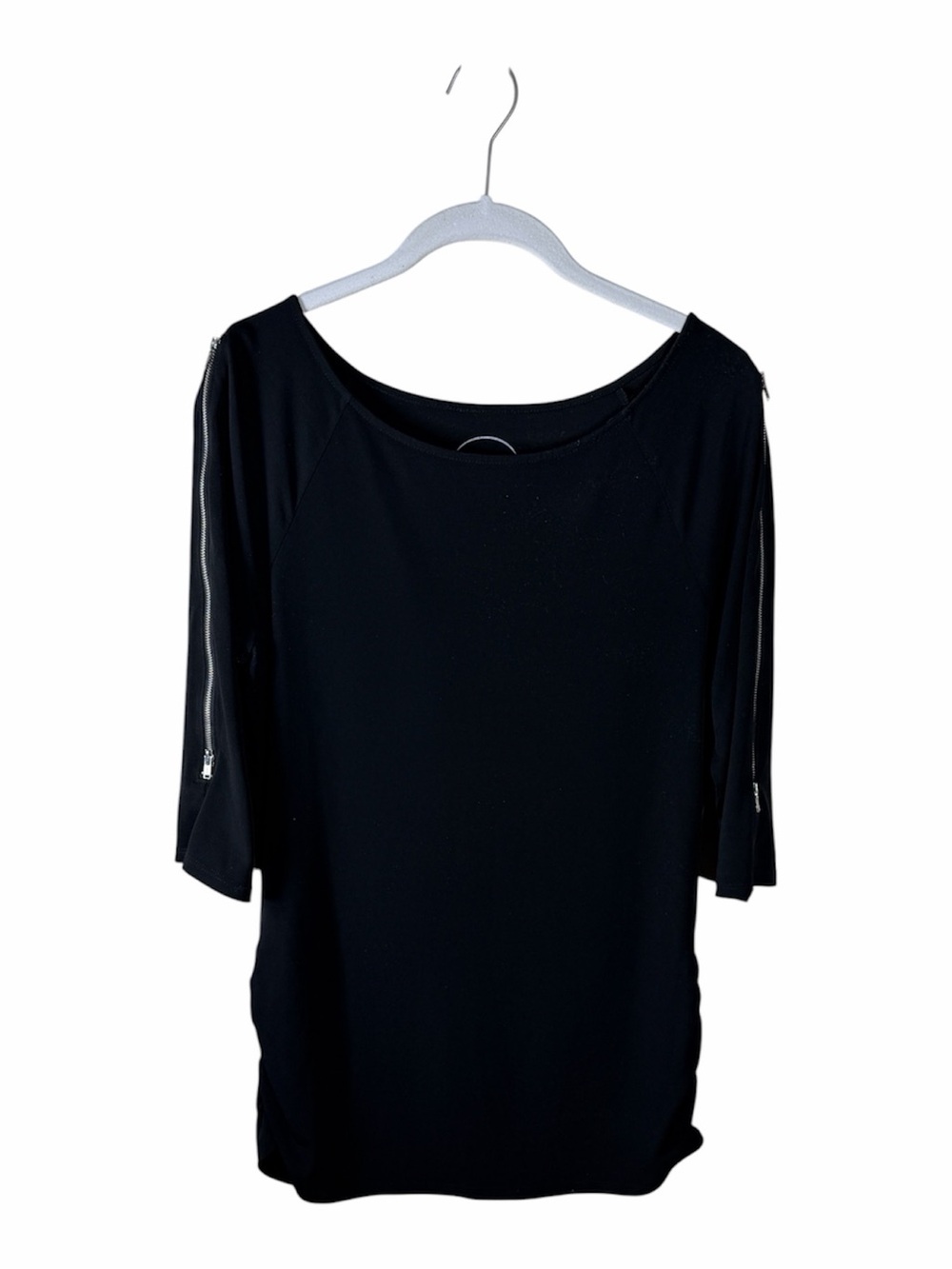 INC International Concept Black Blouse Shirt Top Size Medium Zip Accent Boatneck - Picture 1 of 7